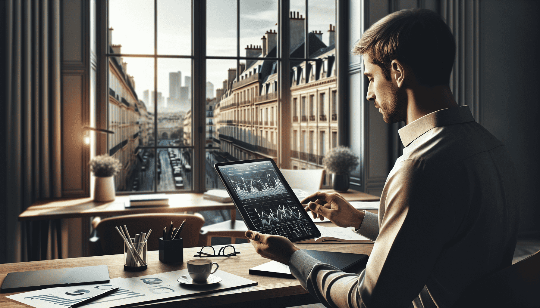 Utilisateur de banque en ligne Crédit Mutuel du Sud-Ouest avec tablette